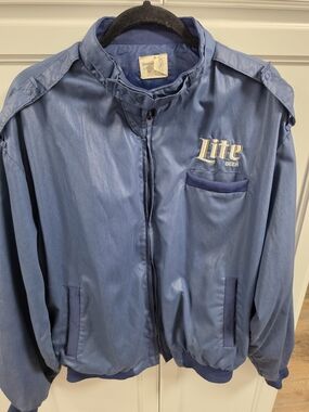 Vintage Miller Light Windbreaker Jacket Blue Beer Logo King Louie Profit 2X READ